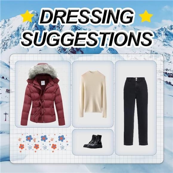 Hooded Warm Winter Coat Quilted Thicken Puffer Jacket with‎ Removable Fur Hood - Picture 5 of 7